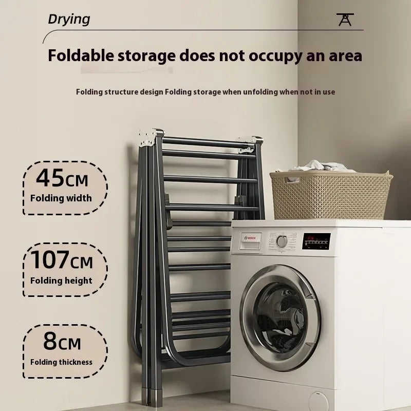Folding Floor-standing Clothes Drying Rack for Home Bedroom Balcony Hanging Clothes Quilt Hanging Rod Foldable Storage