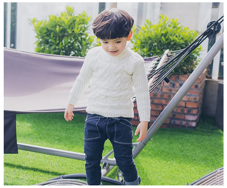 Children's Solid Sweater High Necked Knitted