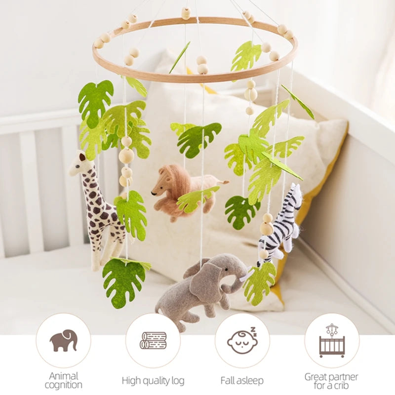 Cartoon Felt Forest Animal Bed Bell Hanging Wooden Bracket Mobile