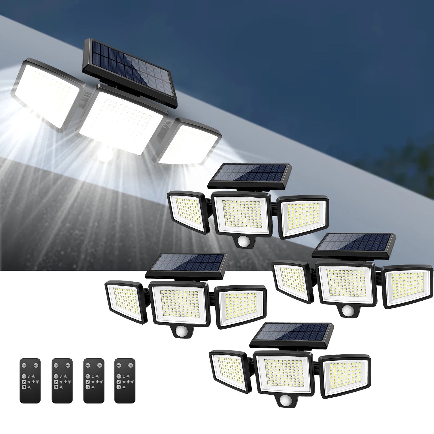 Waterproof Triple Head Outdoor Solar Light (210LED 2500LM Motion Sensor Safety Light)