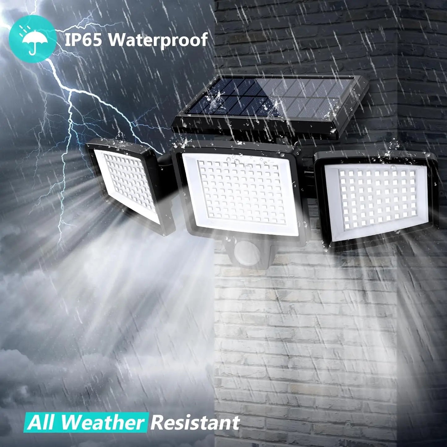 Waterproof Triple Head Outdoor Solar Light (210LED 2500LM Motion Sensor Safety Light)