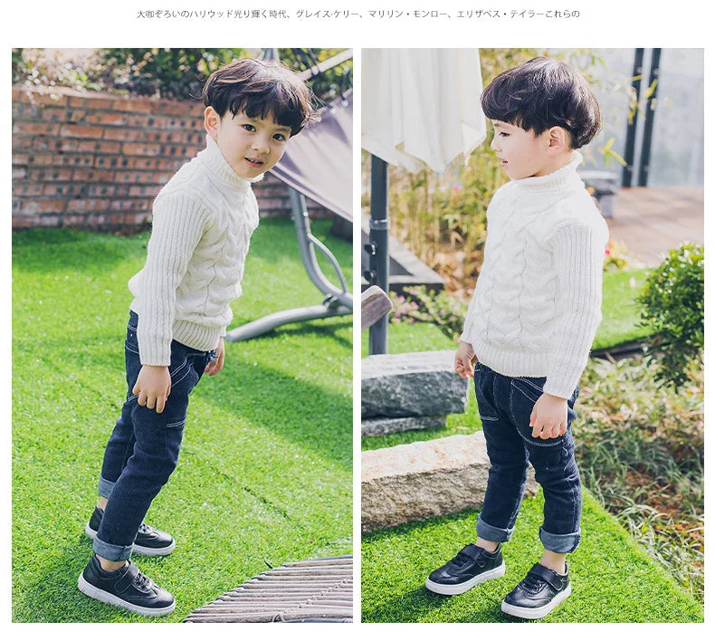 Children's Solid Sweater High Necked Knitted