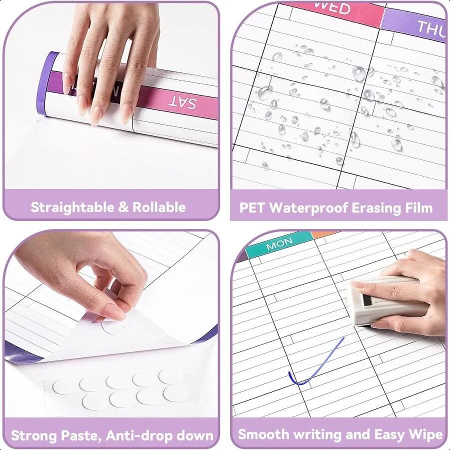 Large Dry Erase Calendar For Wall Undated 3 Month Calendar 28'' x 40'' Erasable and Reusable Laminated White Board With 8 Round