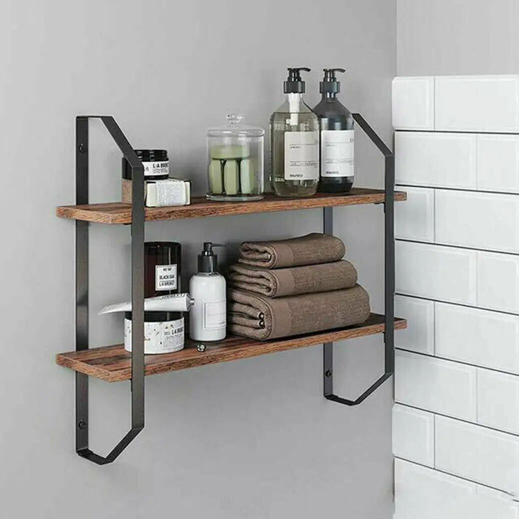 Wall Mounted Rack/Wood Wall Shelves Rustic 2-Tier Wall Storage Shelf