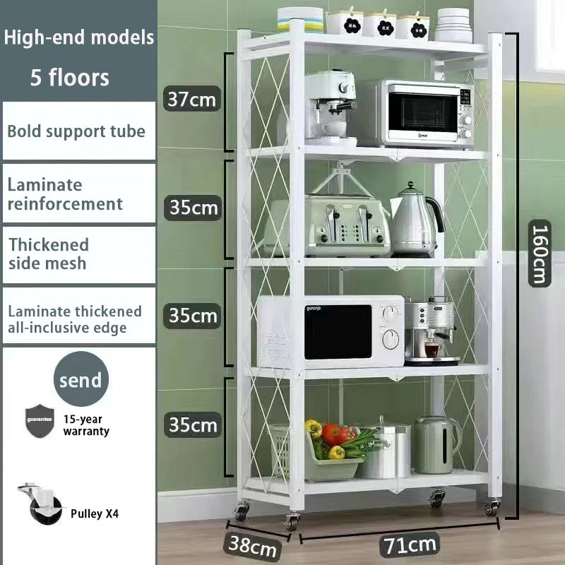 Foldable Display Stand Shelves Organizer Wide Folding Metal Shelf with Caster Wheels Kitchen Garage Units Storage Rack Holder
