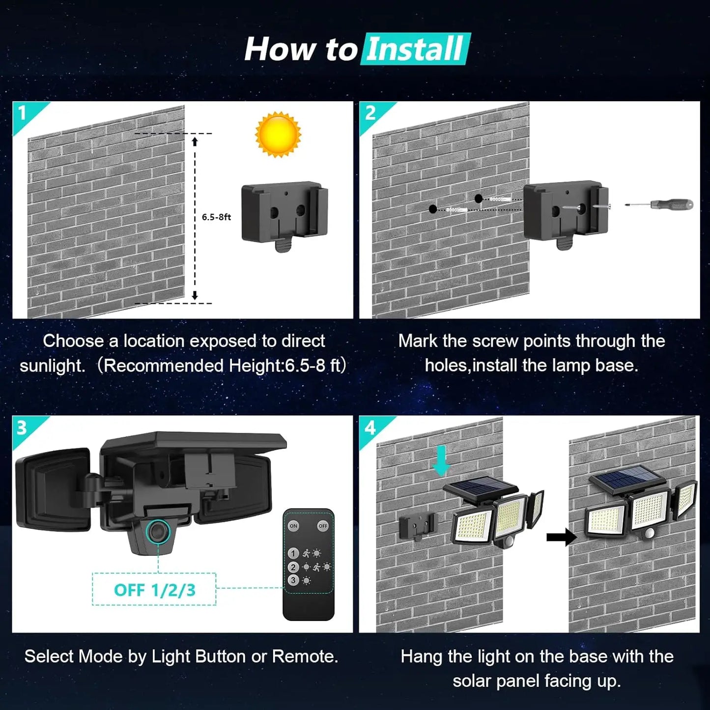 Waterproof Triple Head Outdoor Solar Light (210LED 2500LM Motion Sensor Safety Light)