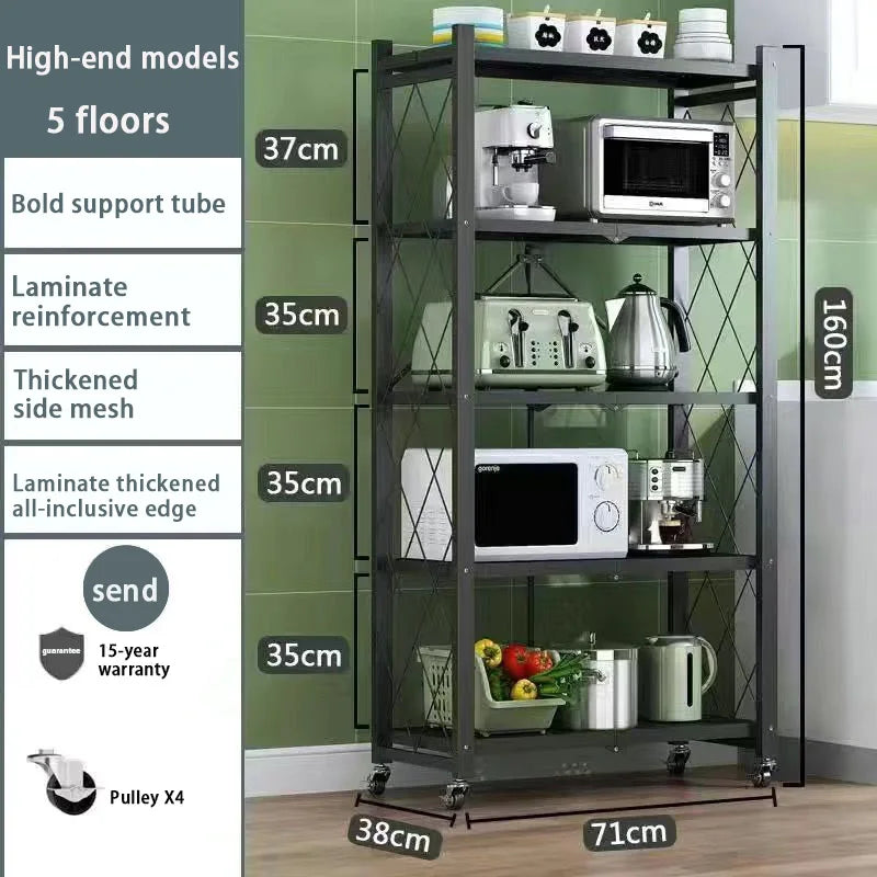 Foldable Display Stand Shelves Organizer Wide Folding Metal Shelf with Caster Wheels Kitchen Garage Units Storage Rack Holder