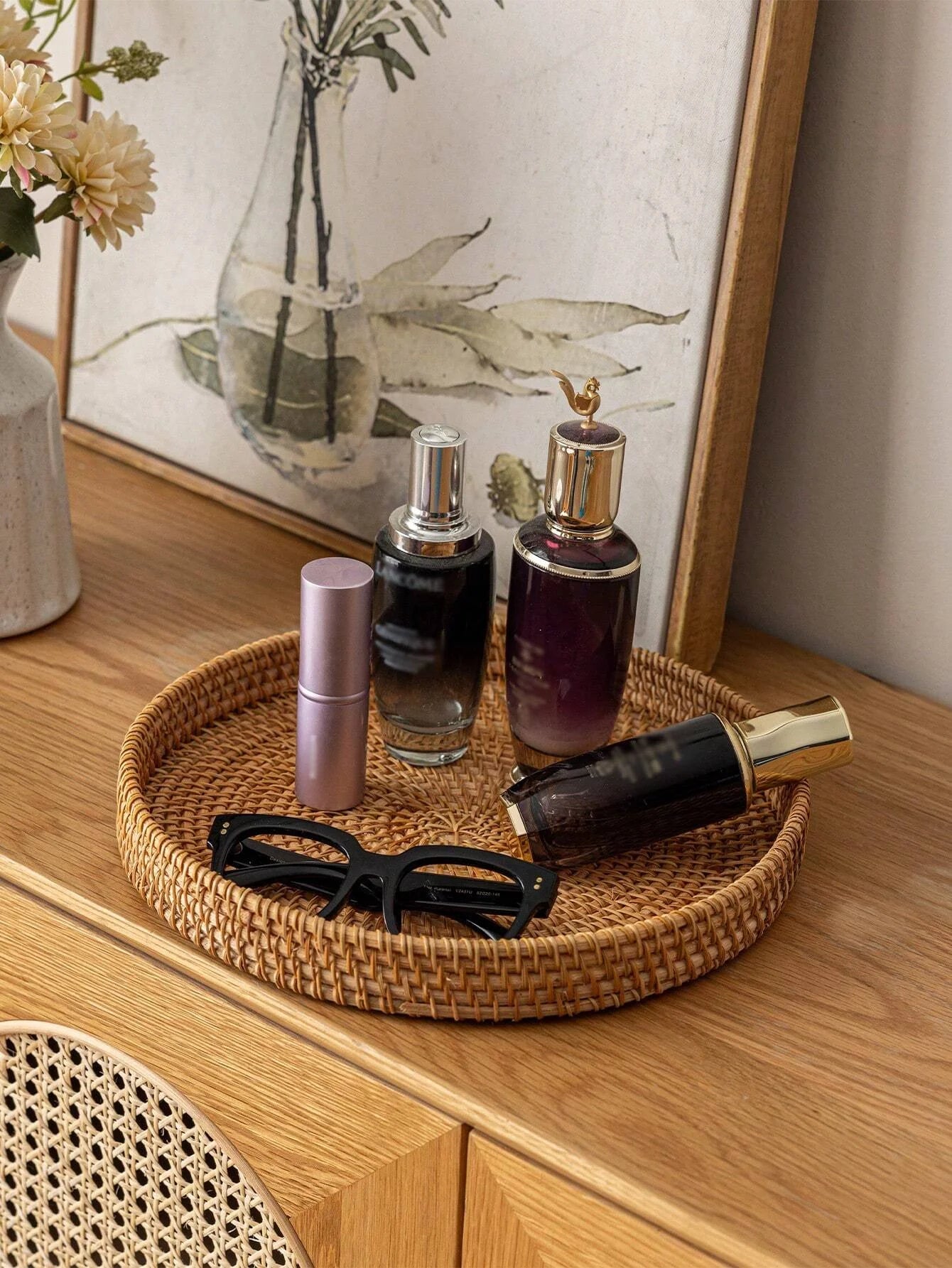 Circular Rattan Tray - natural hand-woven