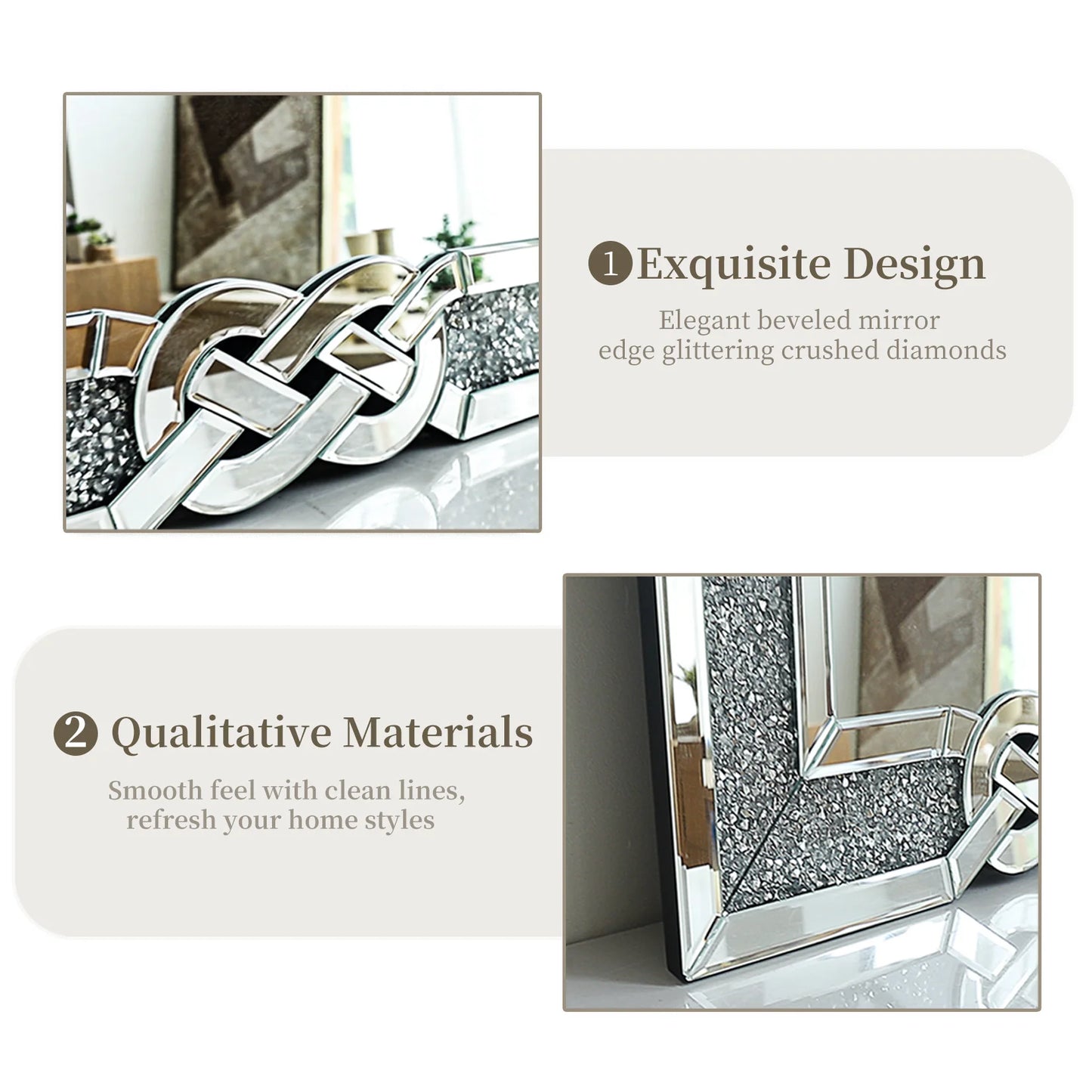 Large Crystal Crush Diamond Mirror Vanity Silver 90/100/120CM