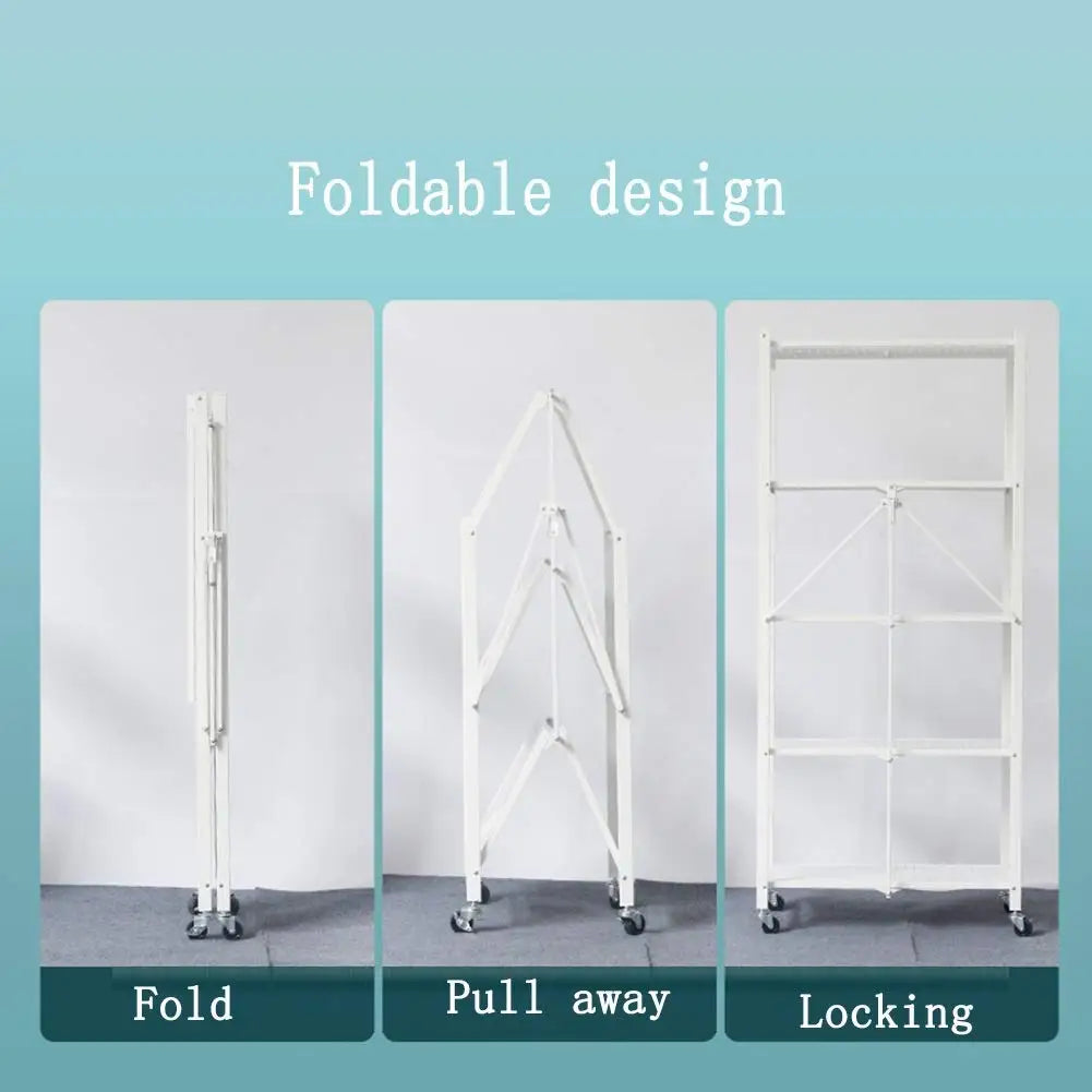 Foldable Display Stand Shelves Organizer Wide Folding Metal Shelf with Caster Wheels Kitchen Garage Units Storage Rack Holder