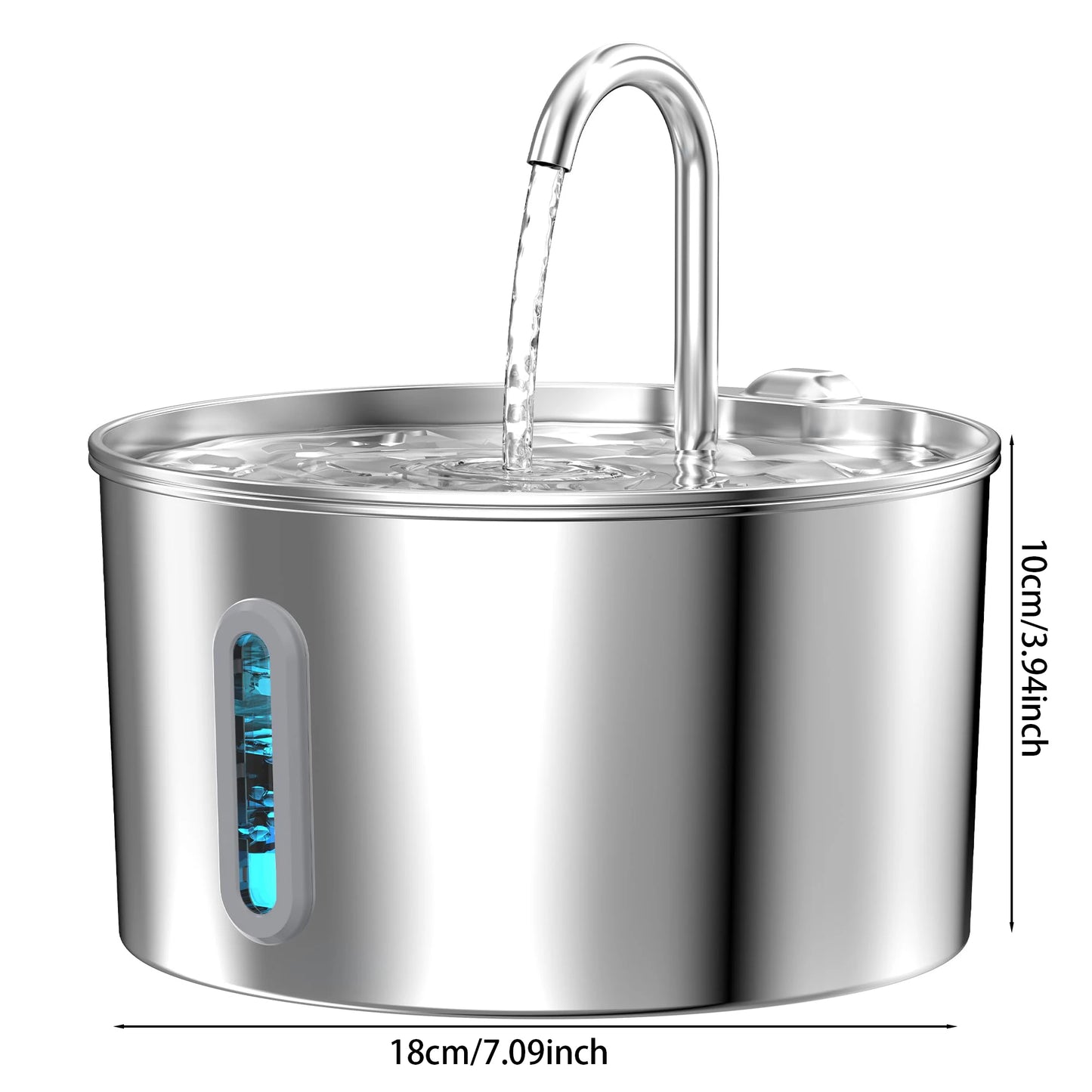ZYFeeder 2.2L Automatic Water Fountain Stainless Steel Pet Water Feeder Cat/Dog Drink Bowl Water Dispenser Silent With window