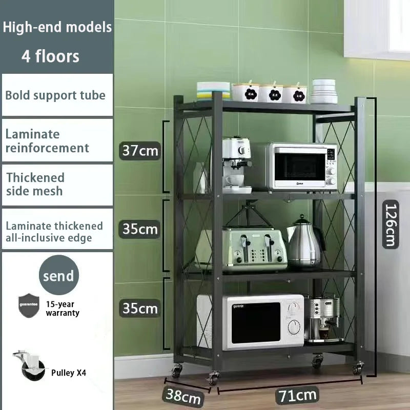 Foldable Display Stand Shelves Organizer Wide Folding Metal Shelf with Caster Wheels Kitchen Garage Units Storage Rack Holder