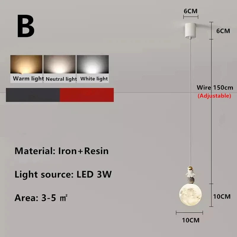Bedside Pendant Lights Minimalist Modern TV Background Wall Light Lunar Astronaut Children's Room Light Bedroom Small Lamp Decor