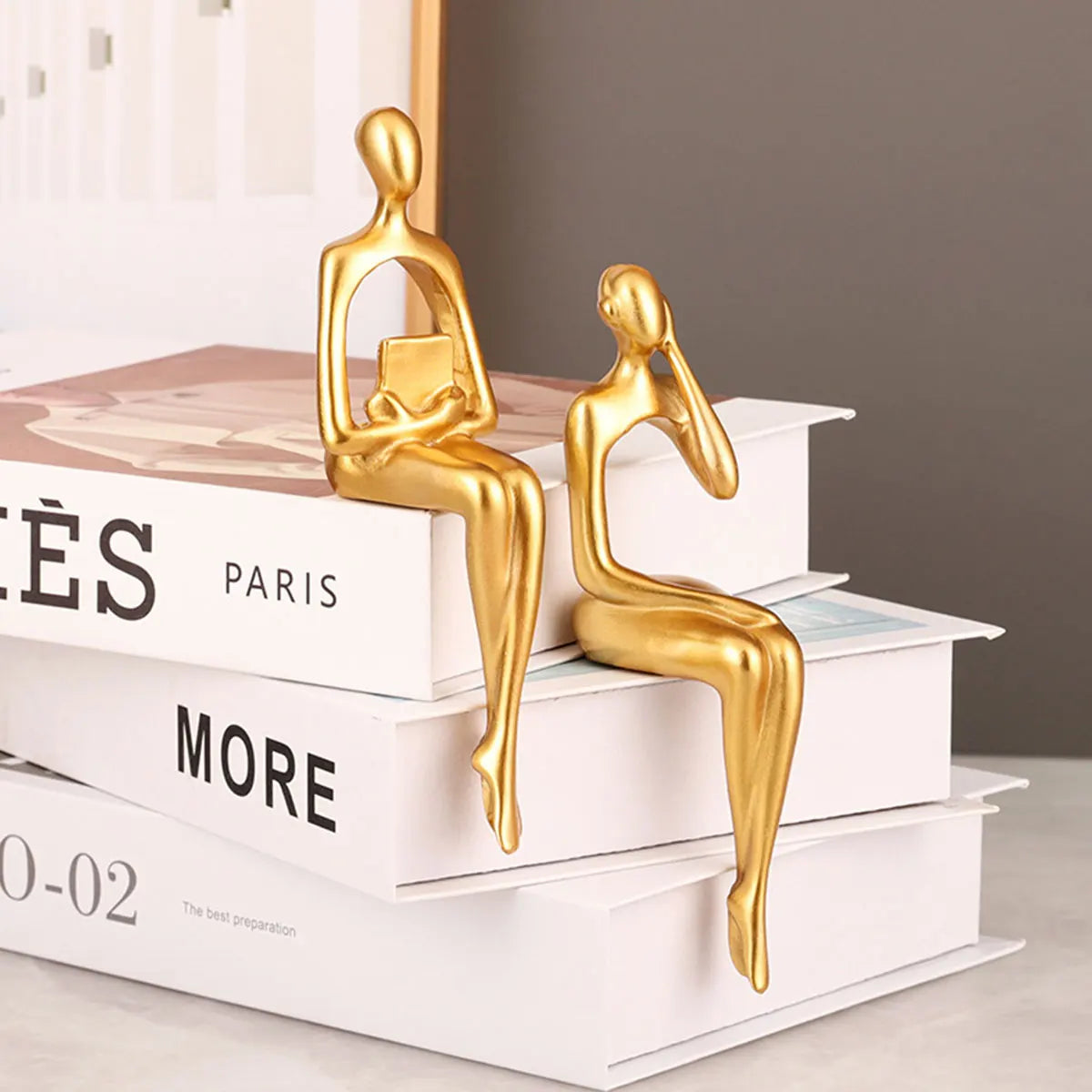 3pcs Abstract Figures Resin Statue Gold Thinker Sculpture
