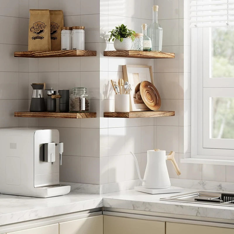 Balcony wall suspended wooden shelving partition Bathroom living room plank wall hanging shelving