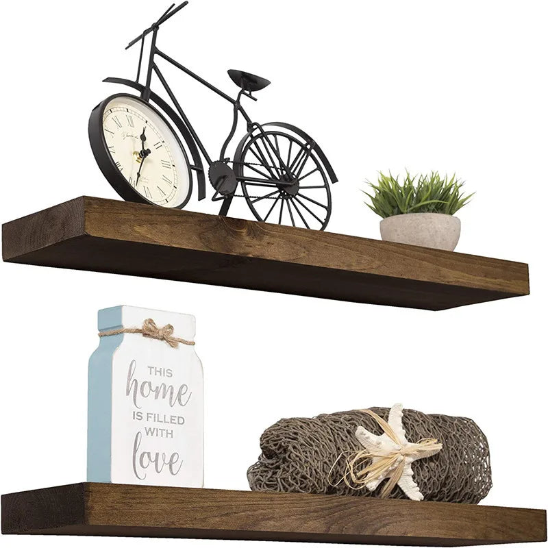 Balcony wall suspended wooden shelving partition Bathroom living room plank wall hanging shelving