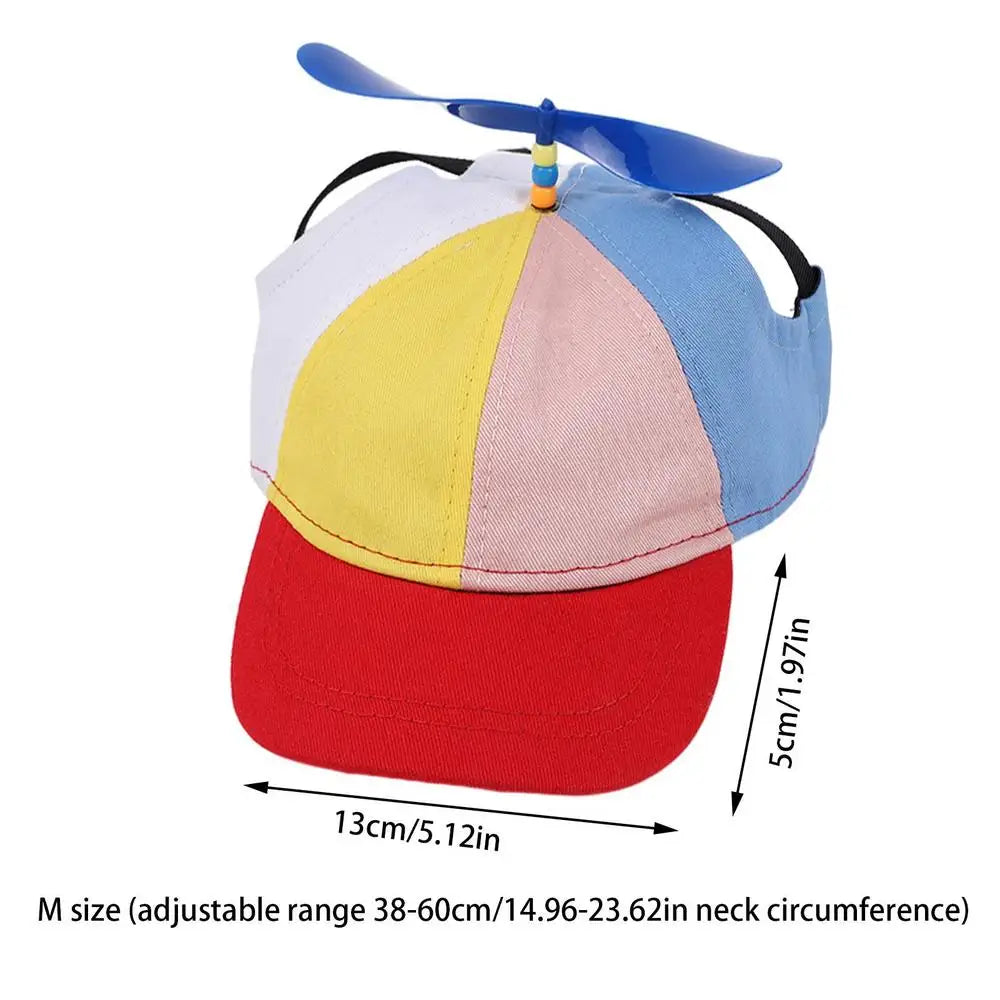 Dog Propeller Hat Pet Outdoor Sports Hats With Ear Holes Dog Hat Rainbow Helicopter Top Hat For Small Dogs Puppy Cats Supplies