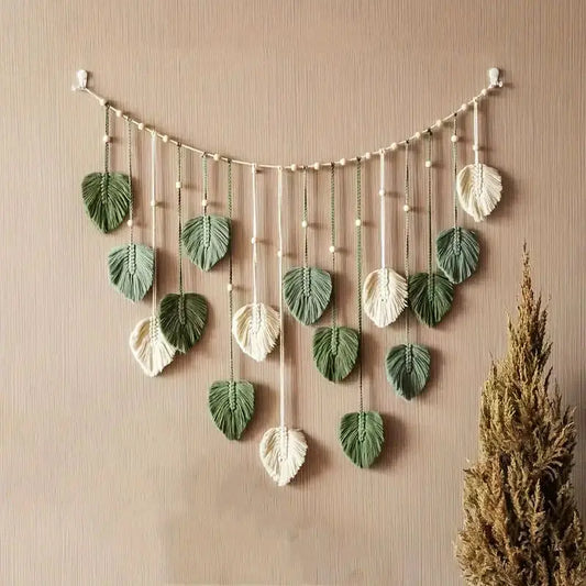 Boho Home Decoration, Macrame Tapestry, Macrame Leaf Feather Wall Hanging