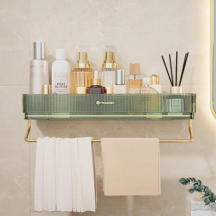Wall Mounted Bathroom Wall Shelf with Towel Bar and 6 Hooks - Great for Bedroom Decor, Kitchen Storage , Bathroom Storage