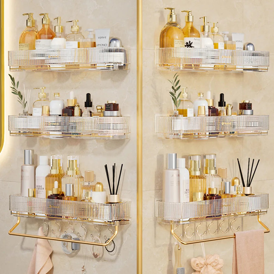 Wall Mounted Bathroom Wall Shelf with Towel Bar and 6 Hooks - Great for Bedroom Decor, Kitchen Storage , Bathroom Storage