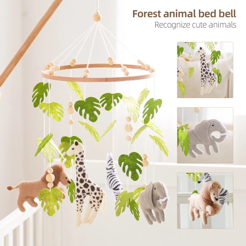 Cartoon Felt Forest Animal Bed Bell Hanging Wooden Bracket Mobile