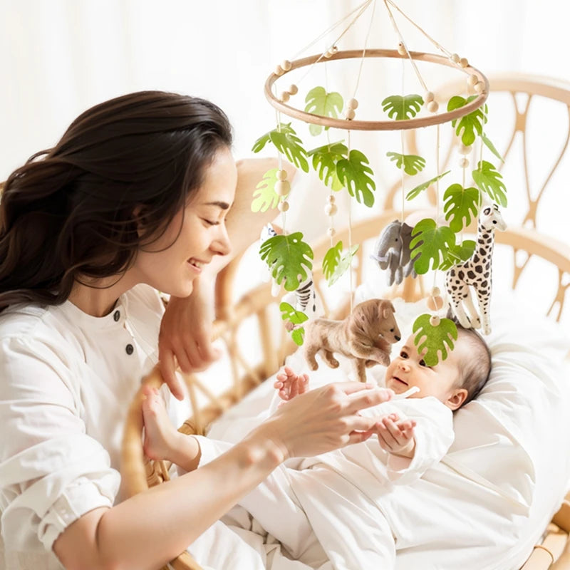 Cartoon Felt Forest Animal Bed Bell Hanging Wooden Bracket Mobile