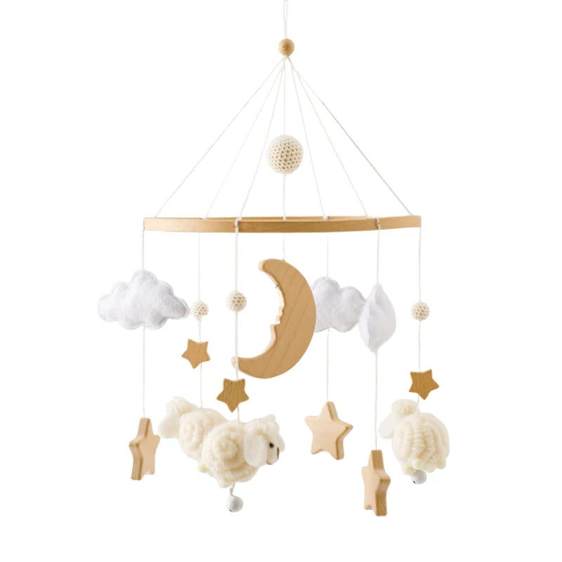 Cartoon Felt Forest Animal Bed Bell Hanging Wooden Bracket Mobile