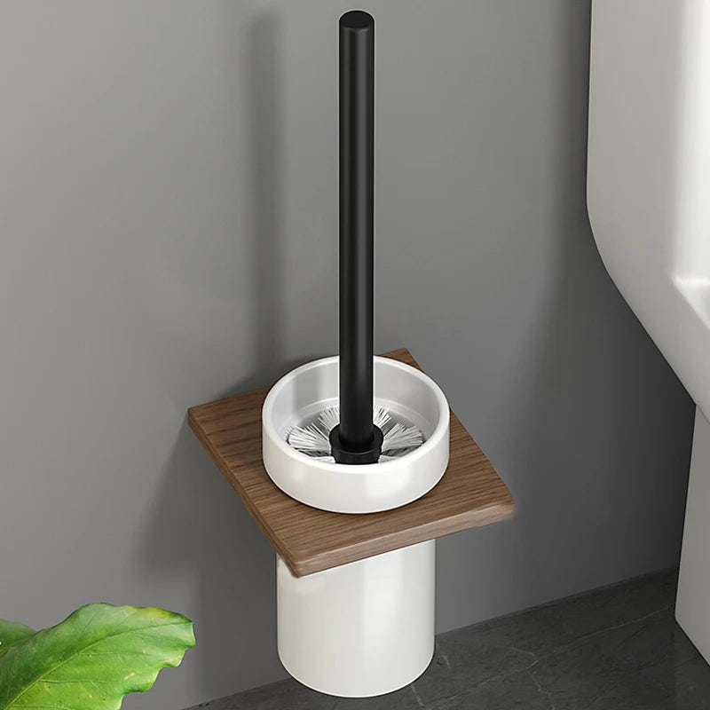Bathroom Hardware shelf Black Wood Bath Accessories Wall Mounted Towel Rack,Towel Bar,Toilet Brush,Towel Hooks,Paper Holder