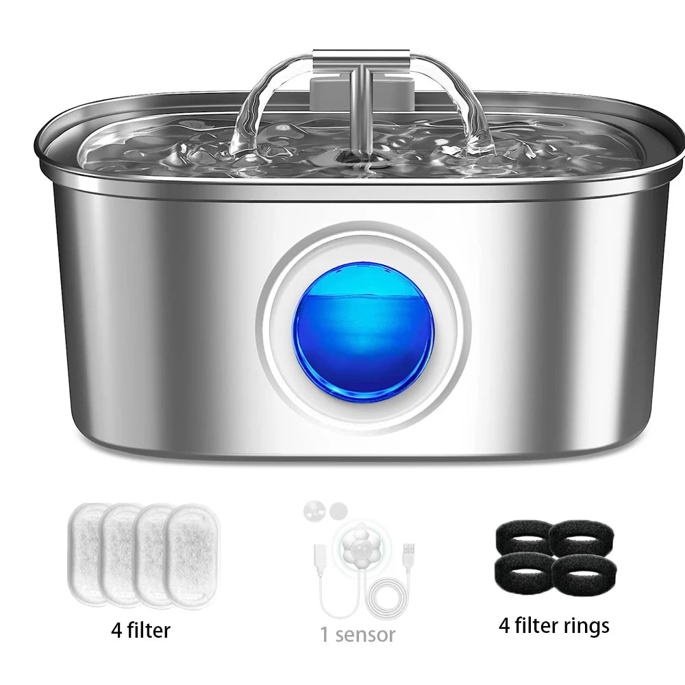 3.2L stainless steel pet water dispenser - a quiet filter pump powered by USB, smart drinking fountain for cats and dogs