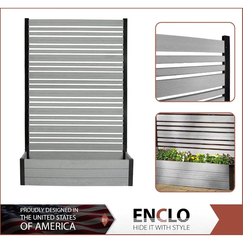 6ft H x 3.8ft W x 1ft L (1 Screen w/Planter) Freestanding Enclo Florence Ash Color Patio Privacy Screen with Planter Box