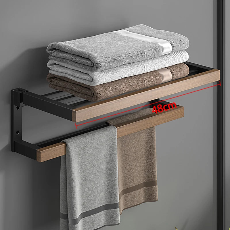 Bathroom Hardware shelf Black Wood Bath Accessories Wall Mounted Towel Rack,Towel Bar,Toilet Brush,Towel Hooks,Paper Holder