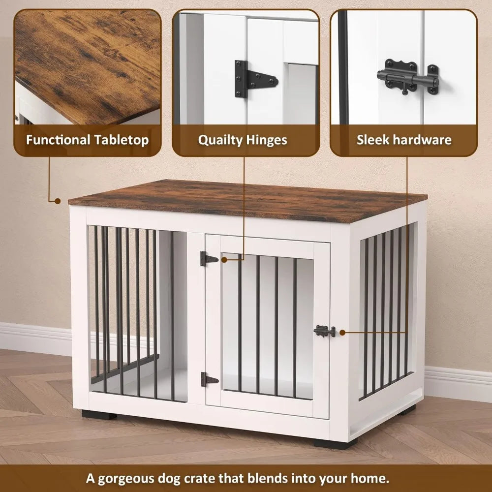 Dog Crate Furniture for Large Dogs Up to 60 lbs. - Decorative Puppy Kennel w/Wide Farmhouse Table Top & Steel Bars - 37'' Wide