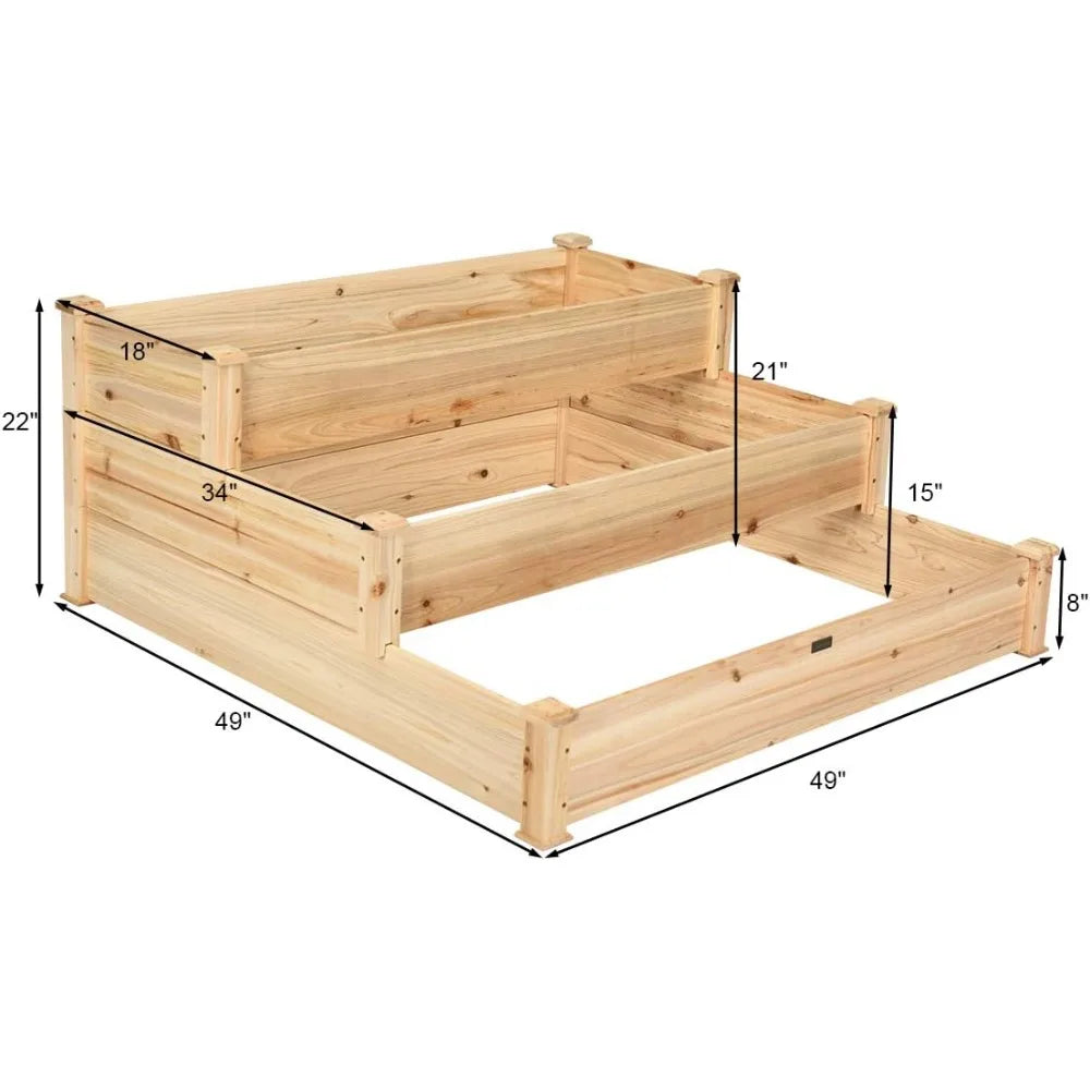 Giantex 3 Tier Raised Garden Bed, Outdoor Planter Box Vegetable Flowers Growing Box, Elevated Raised Bed Kit, Wood Planting Cont