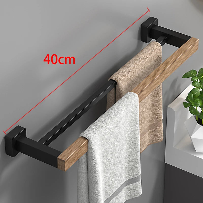 Bathroom Hardware shelf Black Wood Bath Accessories Wall Mounted Towel Rack,Towel Bar,Toilet Brush,Towel Hooks,Paper Holder