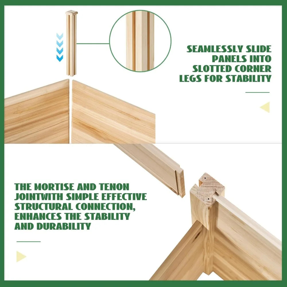 Jocisland H-Shaped Raised Garden Bed, 12x12x2 ft, 180 cu. ft Capacity, Double-Layer Wooden Planter Box for Outdoor Patio Garden