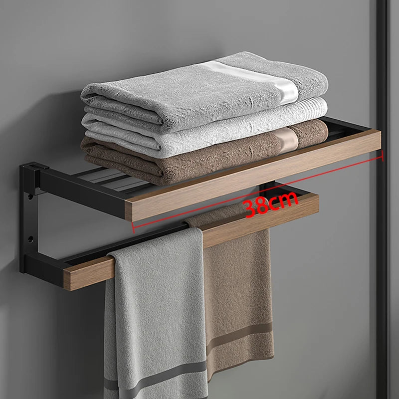 Bathroom Hardware shelf Black Wood Bath Accessories Wall Mounted Towel Rack,Towel Bar,Toilet Brush,Towel Hooks,Paper Holder