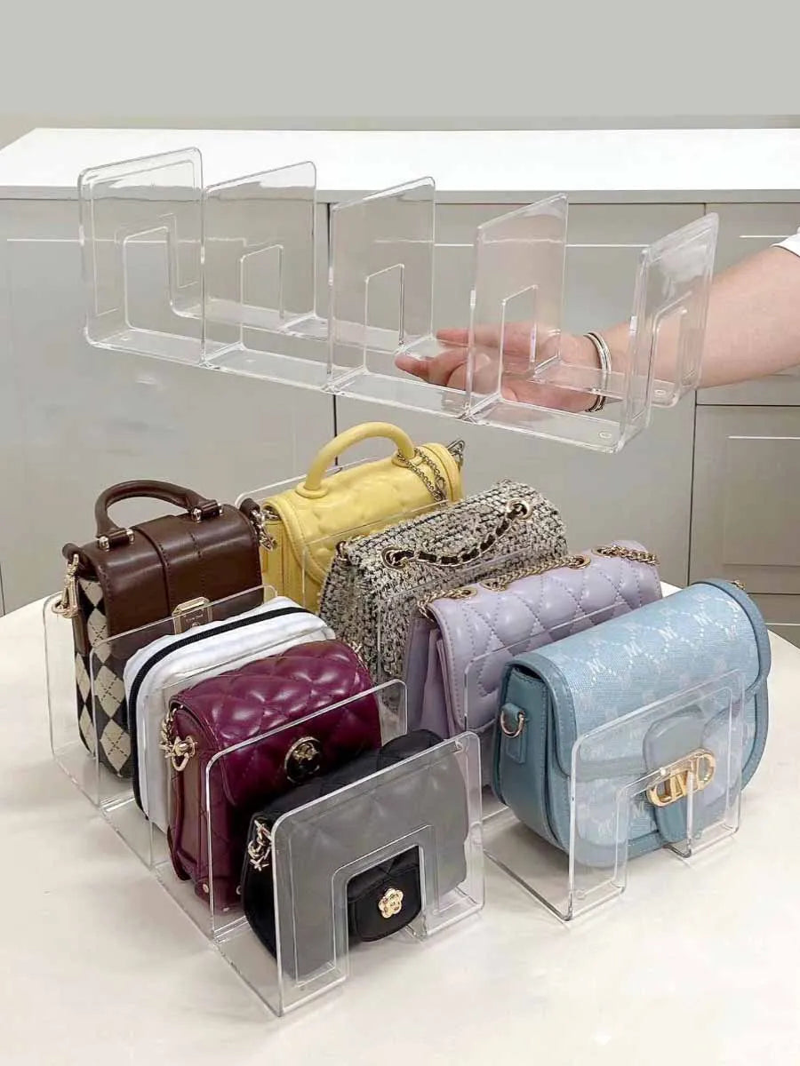 Ladies Handbag Display Racks Wardrobe Divider Luxury Bag Storage Rack Transparent Acrylic Purse Bookshelf Divider Organizer