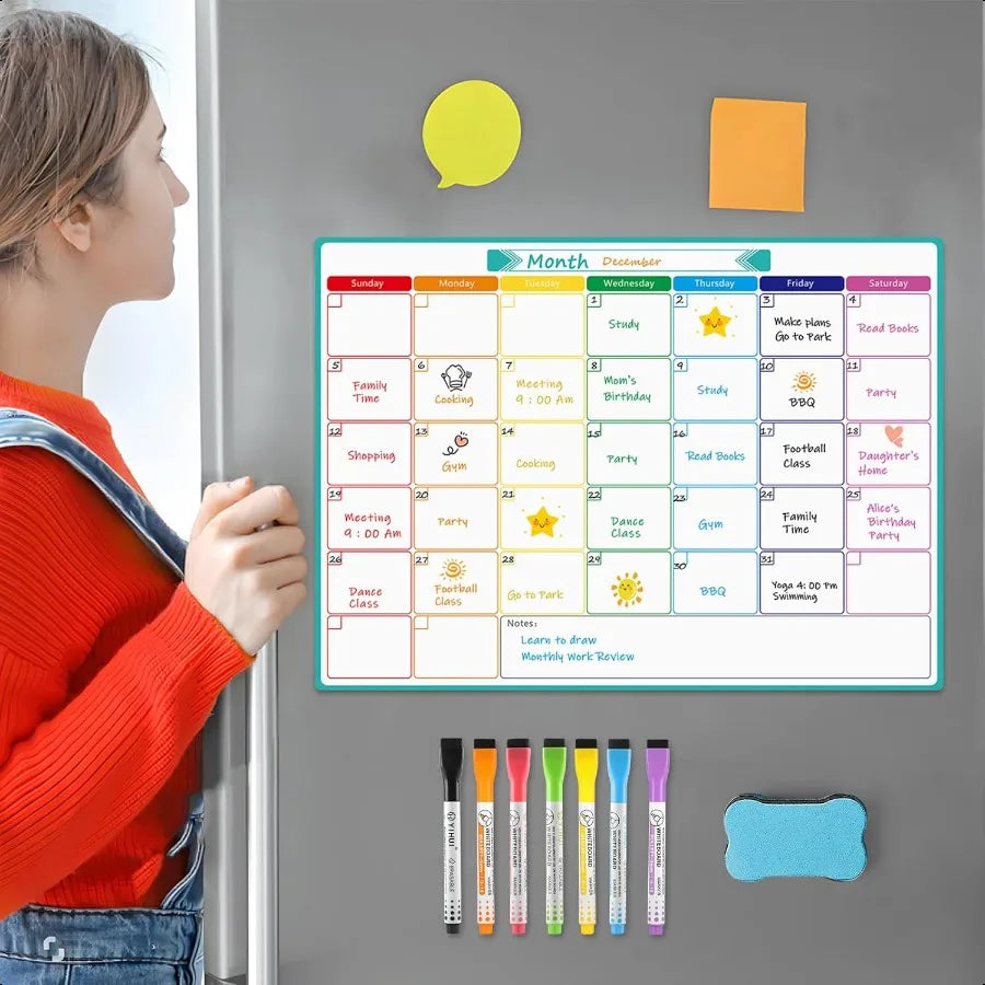 Monthly Magnetic Calendar for Fridge 16" X 12" Fridge Calendar Whiteboard Reusable Magnetic Dry Erase Calendar White Board  for