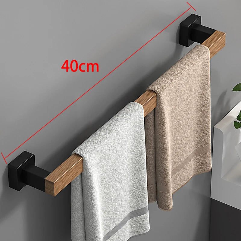 Bathroom Hardware shelf Black Wood Bath Accessories Wall Mounted Towel Rack,Towel Bar,Toilet Brush,Towel Hooks,Paper Holder