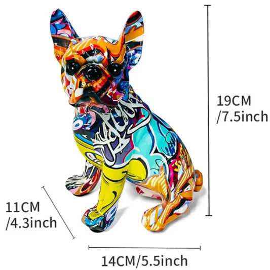 Colorful French Bulldog Resin Sculpture - DIY Graffiti Dog Statue for Desktop & Home Decor (Creative Pet Ornament)
