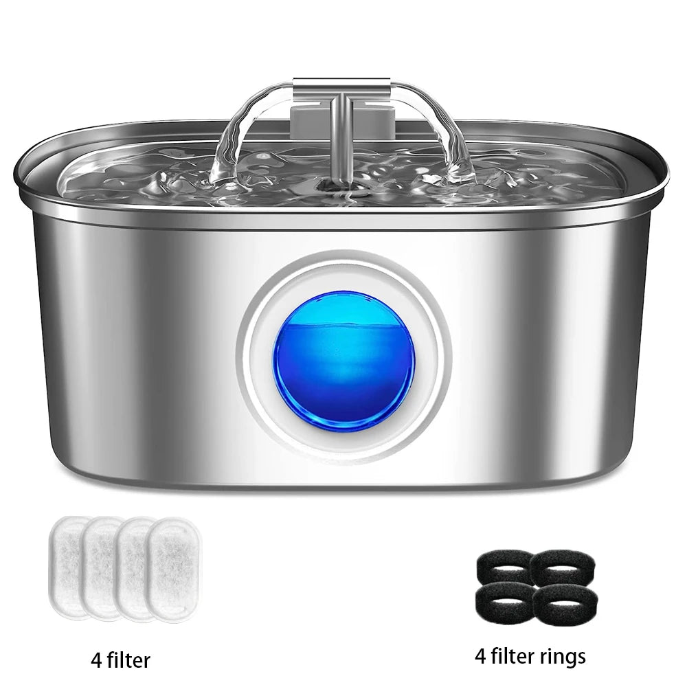 3.2L stainless steel pet water dispenser - a quiet filter pump powered by USB, smart drinking fountain for cats and dogs