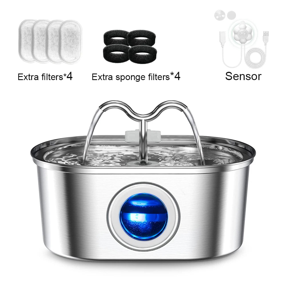 3.2L stainless steel pet water dispenser - a quiet filter pump powered by USB, smart drinking fountain for cats and dogs