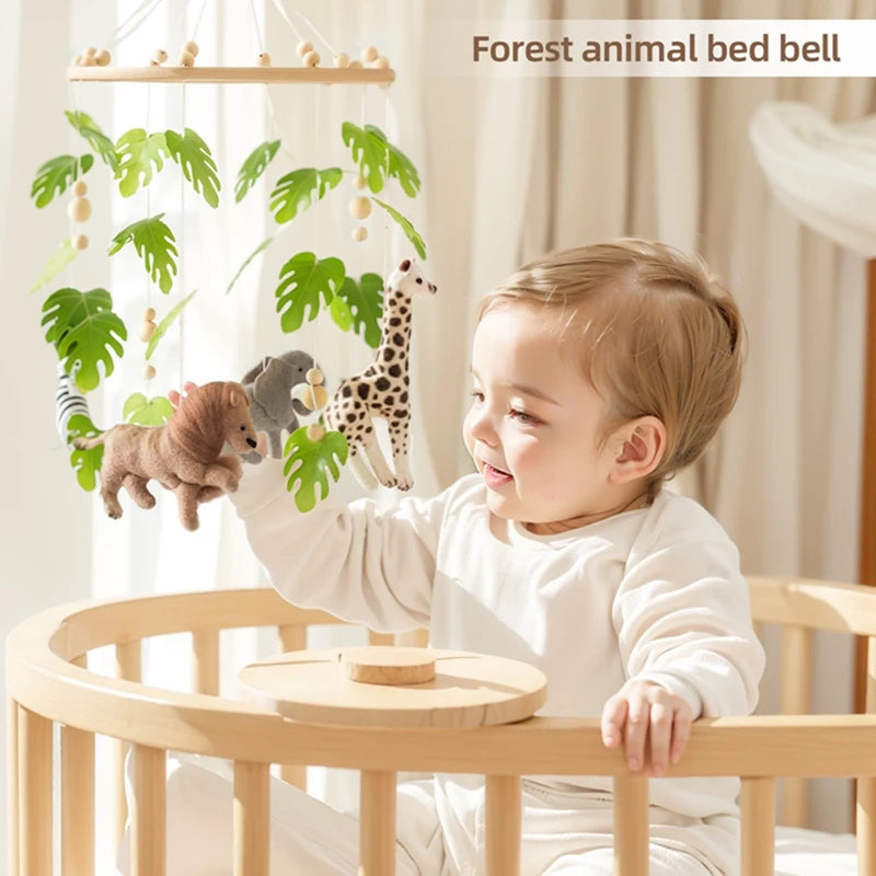 Cartoon Felt Forest Animal Bed Bell Hanging Wooden Bracket Mobile