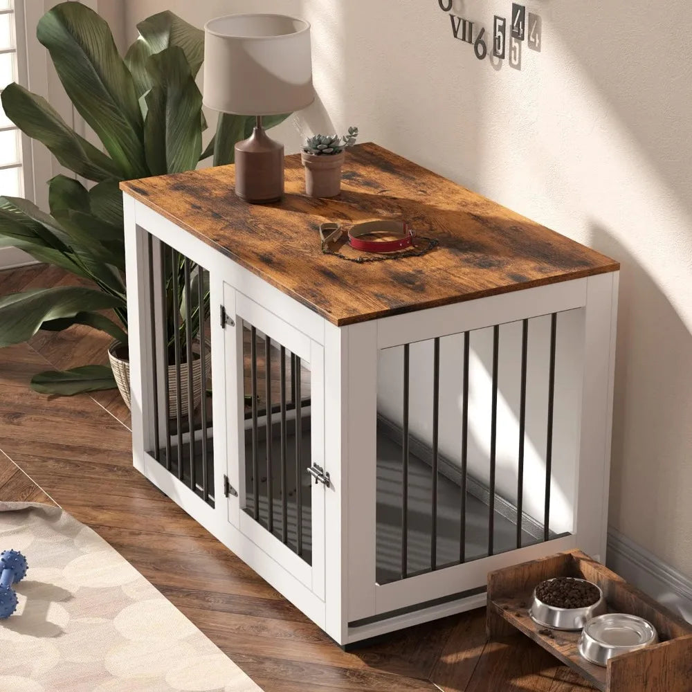 Dog Crate Furniture for Large Dogs Up to 60 lbs. - Decorative Puppy Kennel w/Wide Farmhouse Table Top & Steel Bars - 37'' Wide