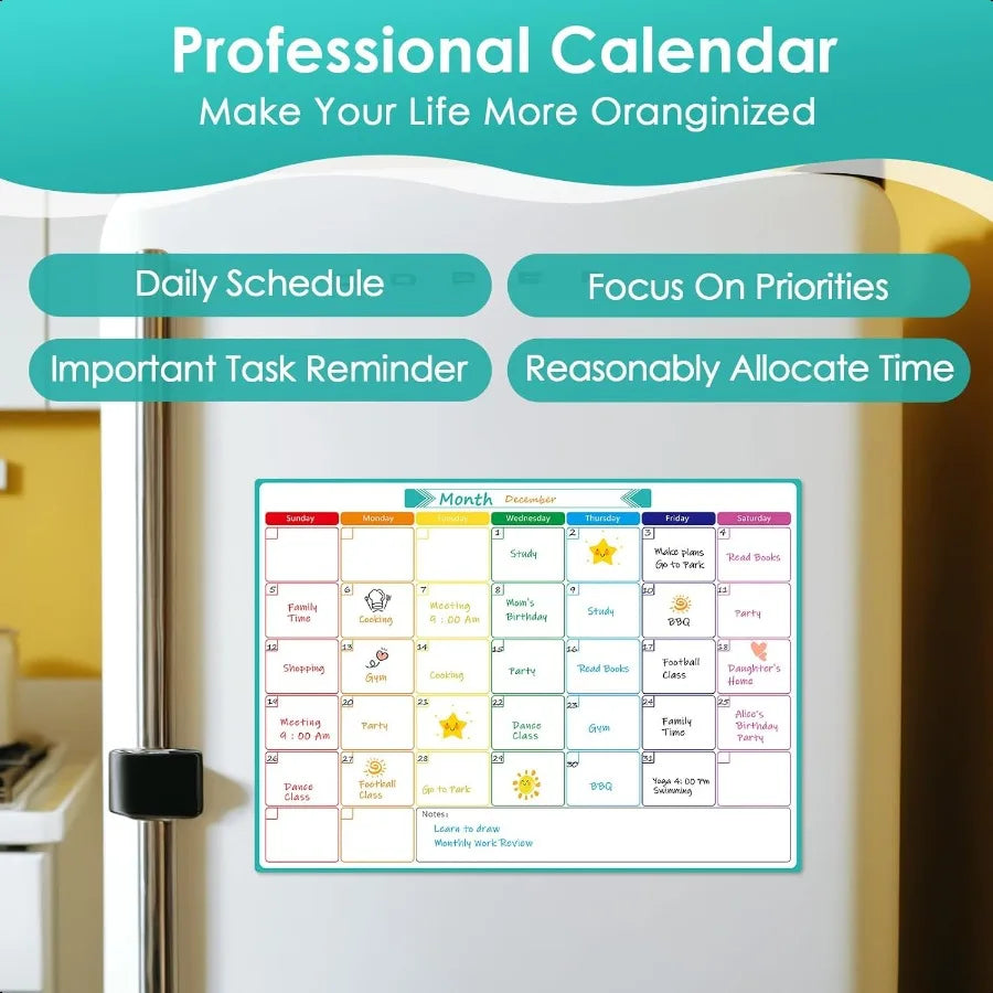 Monthly Magnetic Calendar for Fridge 16" X 12" Fridge Calendar Whiteboard Reusable Magnetic Dry Erase Calendar White Board  for