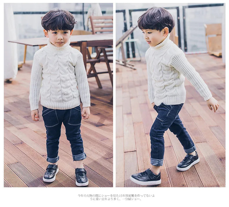 Children's Solid Sweater High Necked Knitted