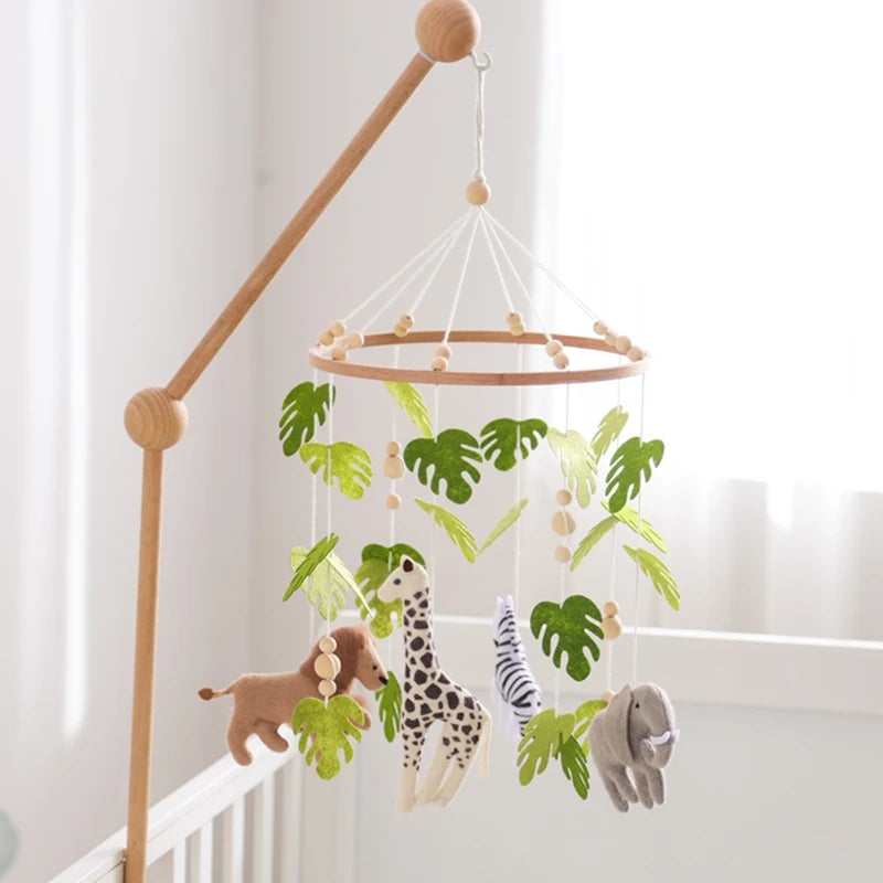 Cartoon Felt Forest Animal Bed Bell Hanging Wooden Bracket Mobile