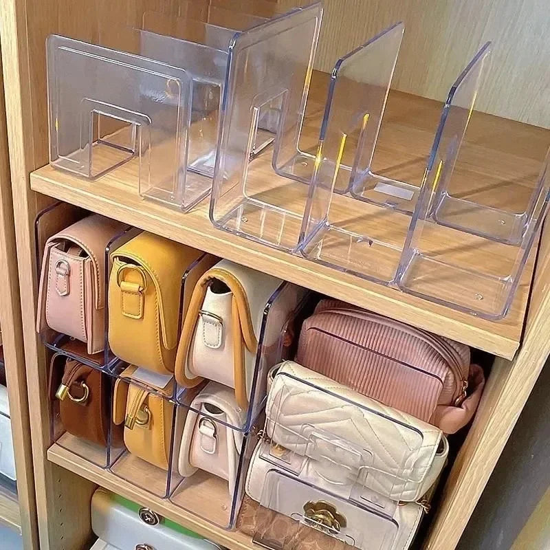 Ladies Handbag Display Racks Wardrobe Divider Luxury Bag Storage Rack Transparent Acrylic Purse Bookshelf Divider Organizer